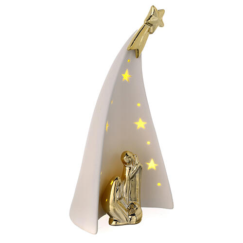Stylised Christmas tree with golden Nativity, porcelain and resin with lights, 22 cm 4