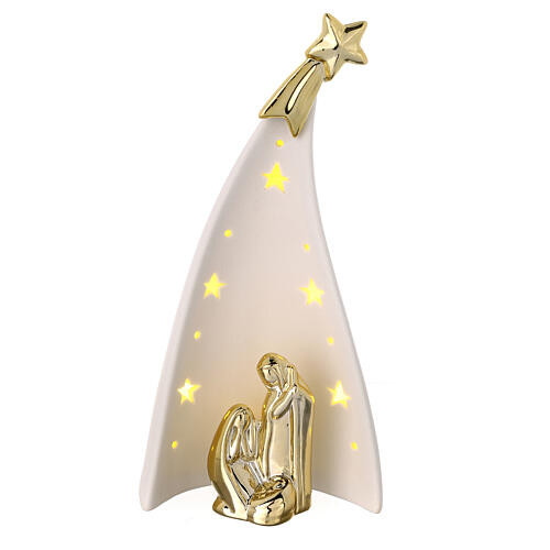 Natividad cabaña Natividad porcelana luces 22 cm 1