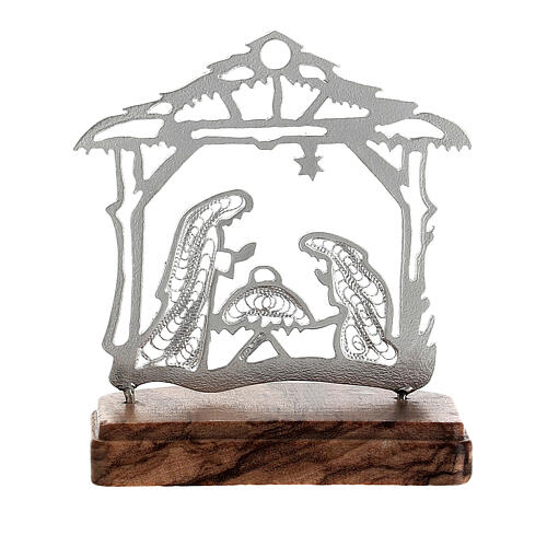 Miniature stylised Nativity Scene of 925 silver and olivewood 1