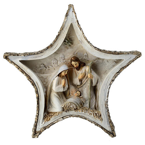 Holy Family nativity star bark resin 20x20x5 cm 1