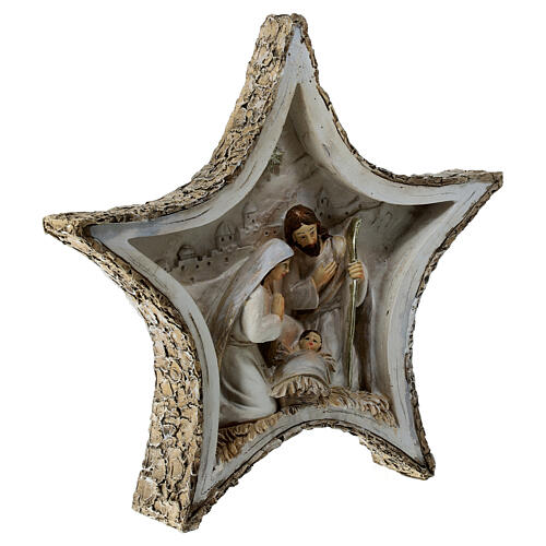 Holy Family nativity star bark resin 20x20x5 cm 3