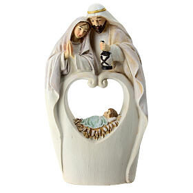Nativity with cut-out heart, white resin, 20x10x5 cm