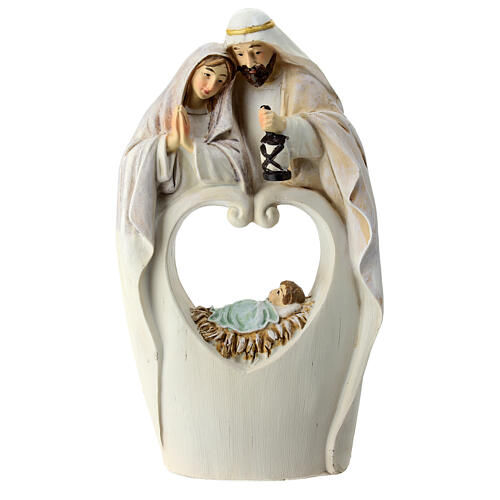 Nativity with cut-out heart, white resin, 20x10x5 cm 1