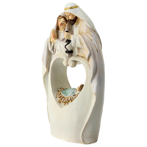 Nativity with cut-out heart, white resin, 20x10x5 cm 2