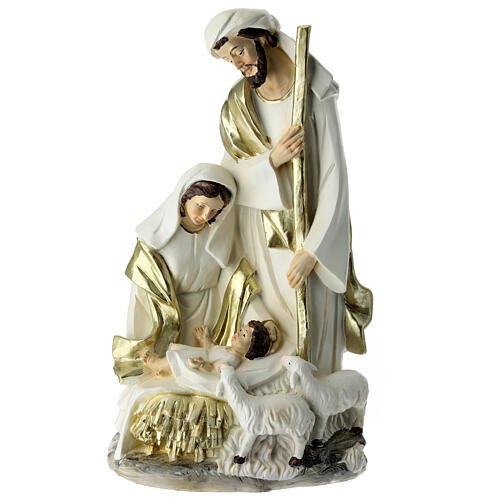 White and gold Nativity with lambs 25x15x10 cm 1