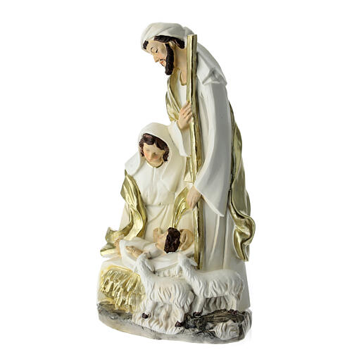 Holy Family Nativity white gold robes and lambs 25x15x10 cm 2