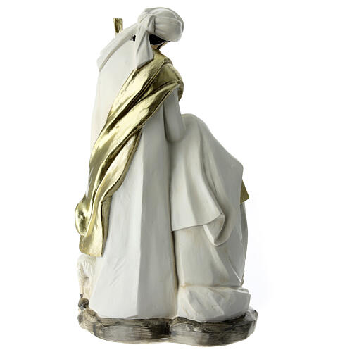 Holy Family Nativity white gold robes and lambs 25x15x10 cm 4