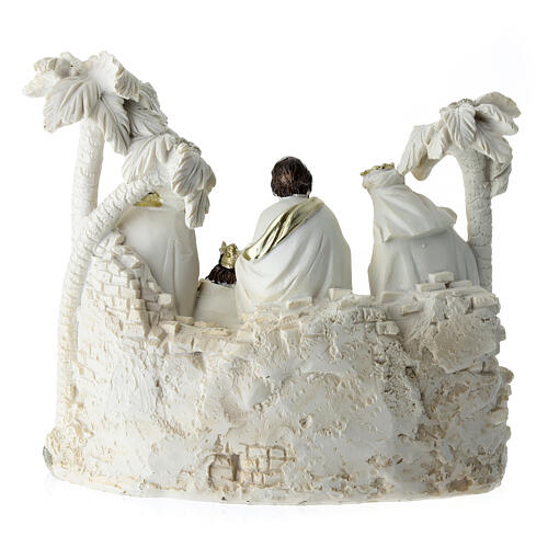 Holy Family with Wise Men, white and gold resin, 20x20x8 cm 4