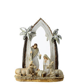Holy Family statue arch palms shabby chic resin 20x15x5 cm