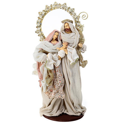 Holy Family, resin and fabric, gold and pink, h 50 cm 1
