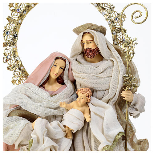 Holy Family, resin and fabric, gold and pink, h 50 cm 2