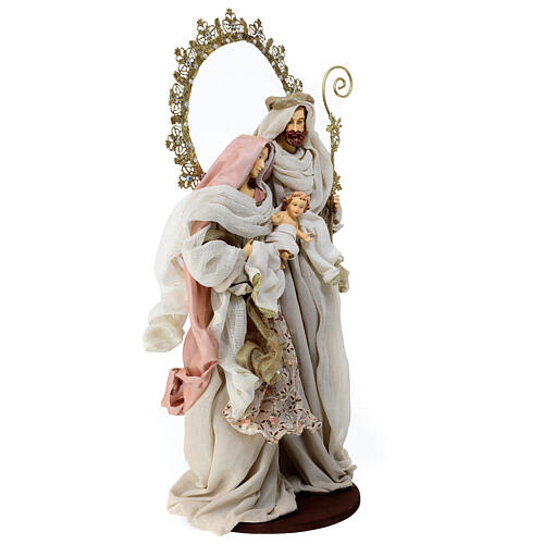 Holy Family, resin and fabric, gold and pink, h 50 cm 4