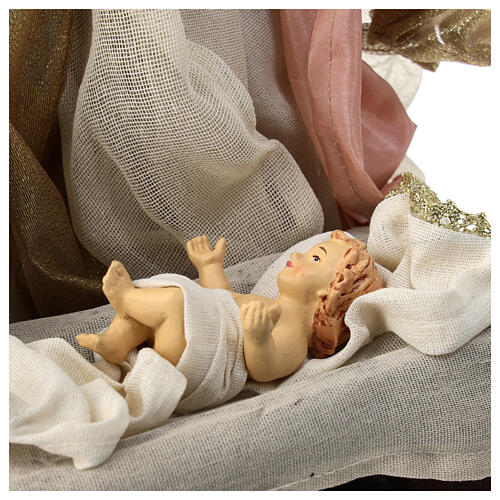 Holy Family resin fabric rose gold wood base 40x30x20 cm 2