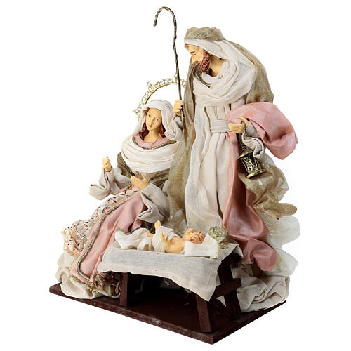 Holy Family resin fabric rose gold wood base 40x30x20 cm 3