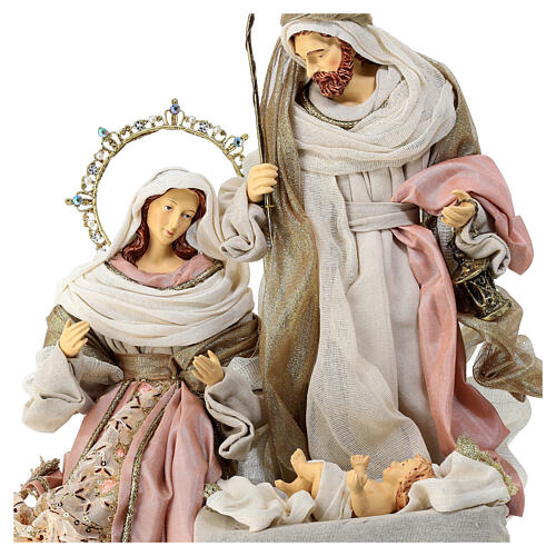 Holy Family resin fabric rose gold wood base 40x30x20 cm 4