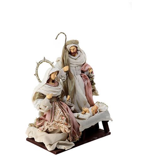 Holy Family resin fabric rose gold wood base 40x30x20 cm 5