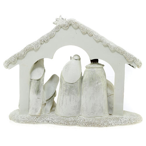 Nativity scene with three Magi white gold stable 20x25x5 cm 4
