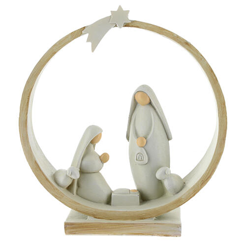 Holy Family with round stable resin 20x20x5 cm 1