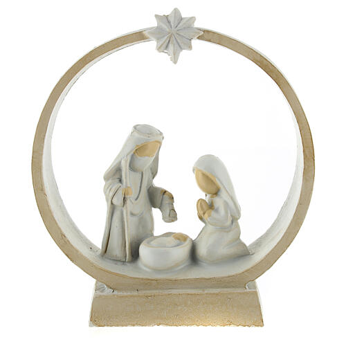 Round stable with Nativity, resin, 10x10x5 cm 1