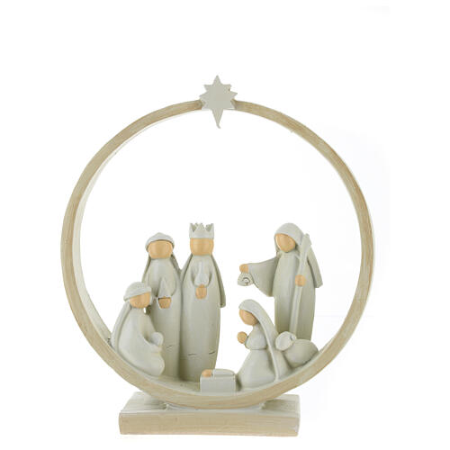 Nativity with Wise Men and round stable, resin, 20x20x5 cm 1