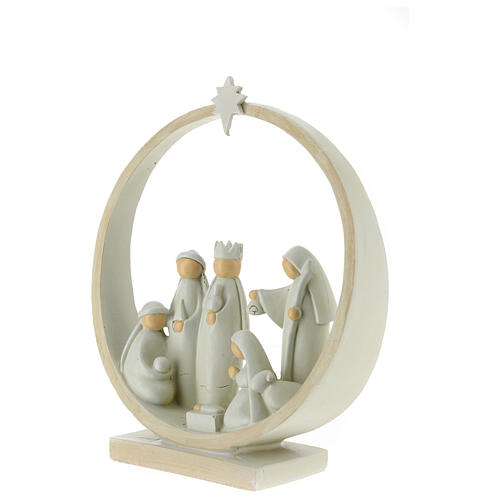 Nativity with Wise Men and round stable, resin, 20x20x5 cm 2
