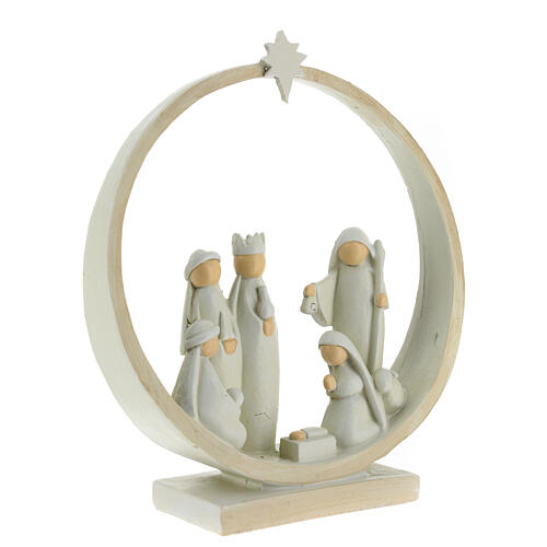 Nativity with Wise Men and round stable, resin, 20x20x5 cm 3