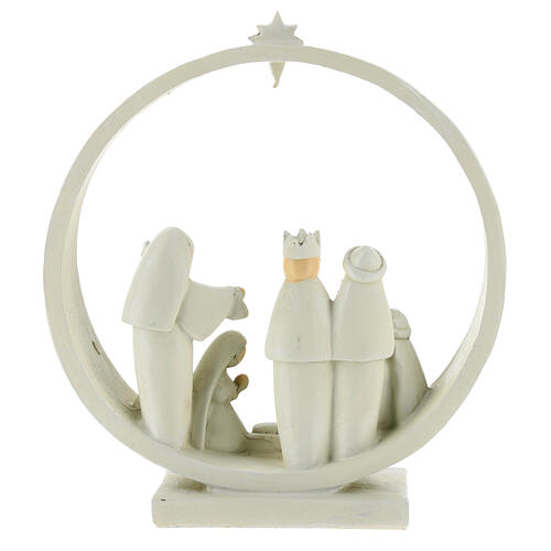 Nativity with Wise Men and round stable, resin, 20x20x5 cm 4