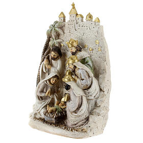 Holy Family Three Kings landscape palm trees resin 25x20x5 cm