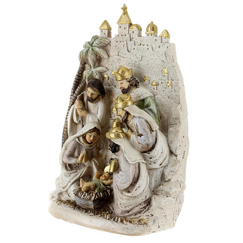 Holy Family Three Kings landscape palm trees resin 25x20x5 cm 2