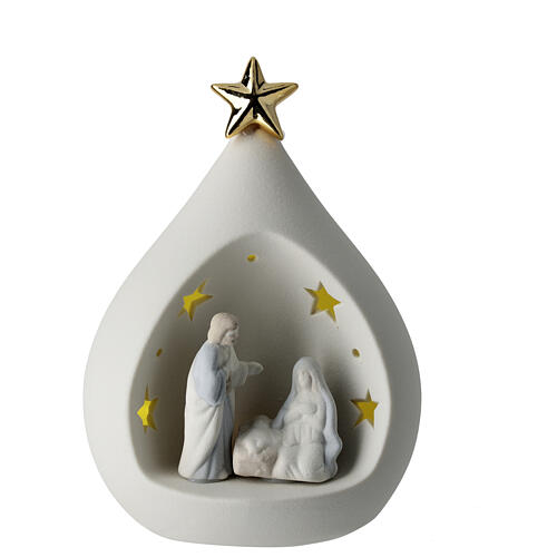 Drop-shaped stable with Holy Family and lights, resin, 20x10x10 cm 1