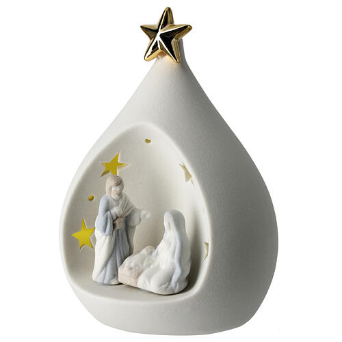 Drop-shaped stable with Holy Family and lights, resin, 20x10x10 cm 2