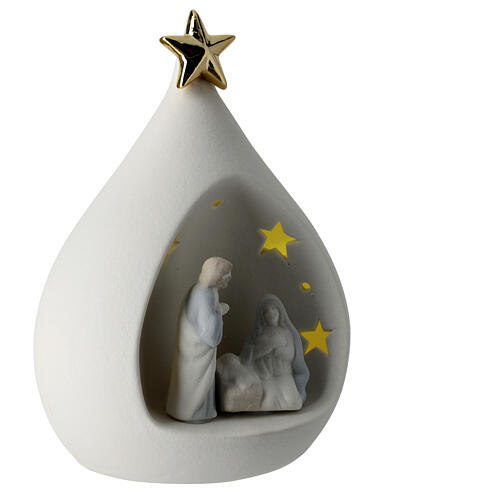 Drop-shaped stable with Holy Family and lights, resin, 20x10x10 cm 3