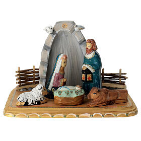 Russian Nativity, carved painted wood, 7 in