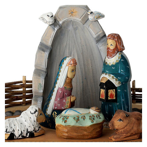 Russian Nativity, carved painted wood, 7 in 2