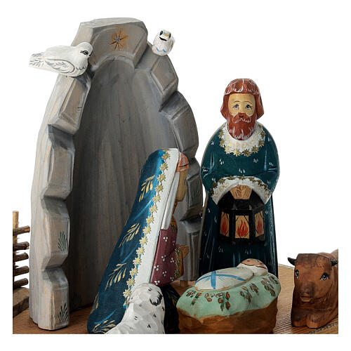 Russian Nativity, carved painted wood, 7 in 6