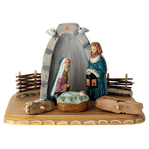 Russian Nativity, carved painted wood, 7 in 8