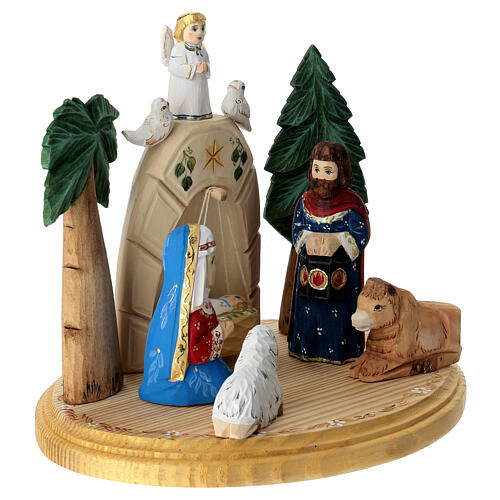 Russian Nativity, painted wood, 6 in 4