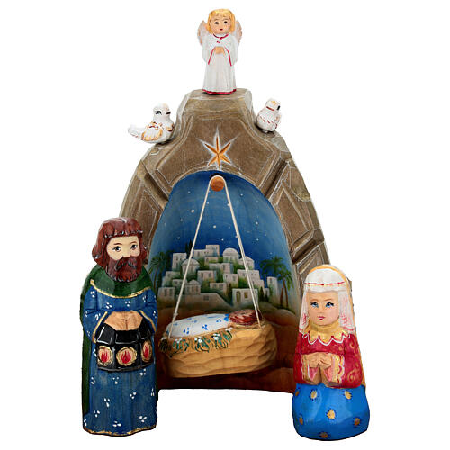 Geburt Christi, 16 cm, Krippendarstellung, Russland, handbemaltes, geschnitztes Holz 2