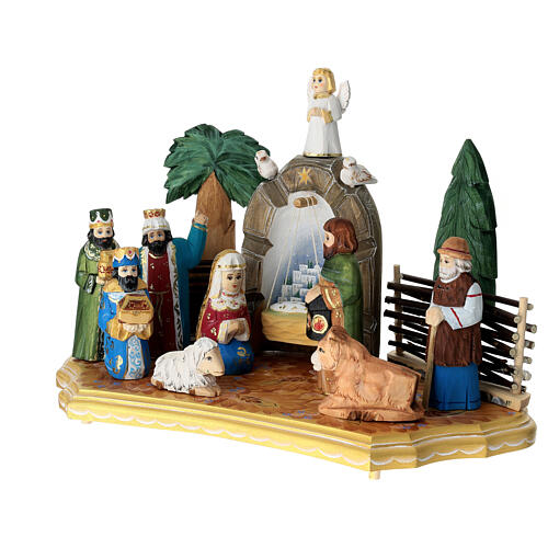 Russian Nativity Scene, carved and hand-painted wood, 6 in 3