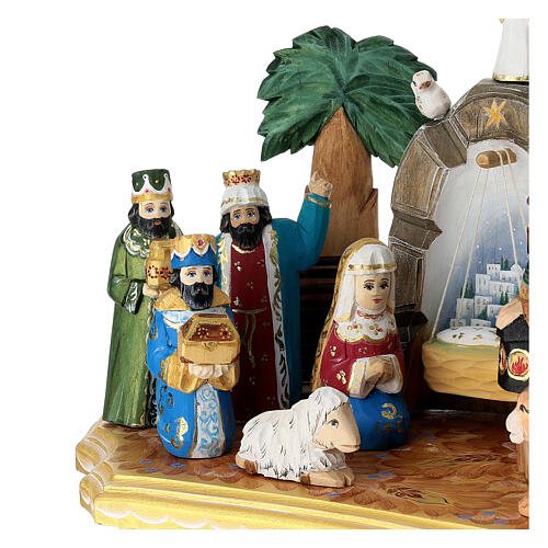 Russian Nativity Scene, carved and hand-painted wood, 6 in 4