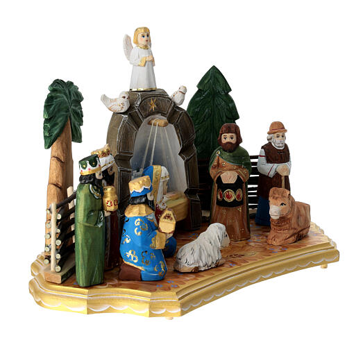 Russian Nativity Scene, carved and hand-painted wood, 6 in 5