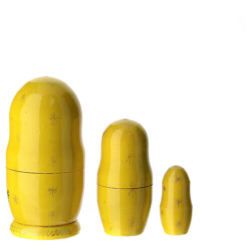 Matrjoschka Krippe gelb 3 Puppen handbemalt, 10 cm 4