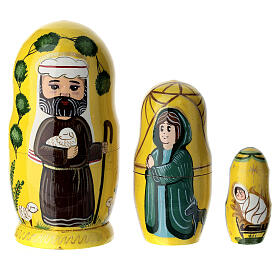 Yellow Russian doll with Nativity, set of 3, hand-painted, 4 in