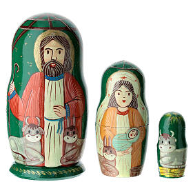Green Russian doll with Nativity, hand-painted, 4 in