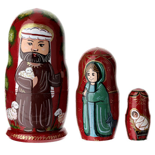 Poupée russe rouge avec Nativité 3 poupées 10 cm peinte à la main 1