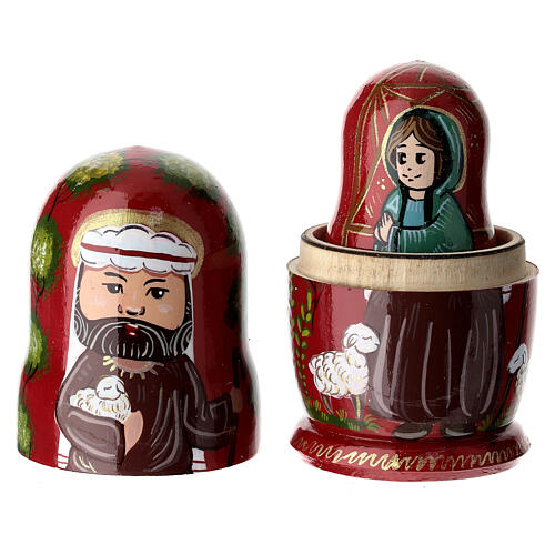 Poupée russe rouge avec Nativité 3 poupées 10 cm peinte à la main 2