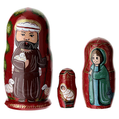 Poupée russe rouge avec Nativité 3 poupées 10 cm peinte à la main 3