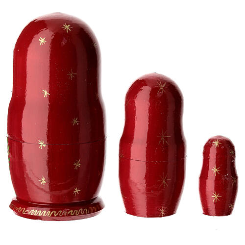 Poupée russe rouge avec Nativité 3 poupées 10 cm peinte à la main 4