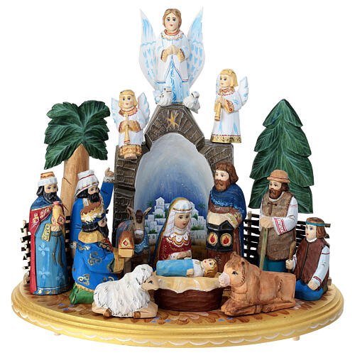 Traditional Russian Nativity Scene, painted wood, 8 in 1
