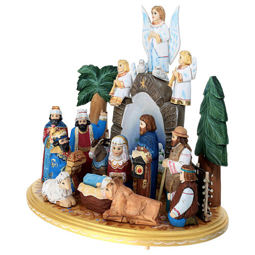 Traditional Russian Nativity Scene, painted wood, 8 in 3